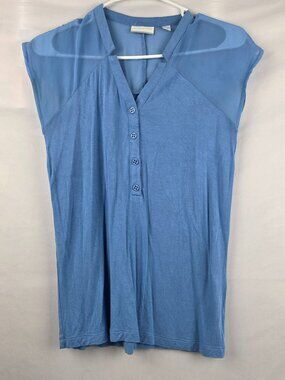 New York & Co. Blue Quarter Button Mesh Sleeve Tee, XS